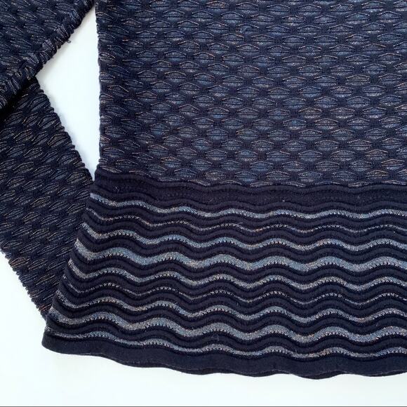 TORY BURCH Navy Copper Metallic Long Sleeve Peplum Long Sleeve Sweater Large - Picture 4 of 7